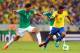 FORTALEZA, BRAZIL - JUNE 19: Francisco Javier Rodriguez of Mexico challenges Paulinho of Brazil during the FIFA Confederations Cup Brazil 2013 Group A match between Brazil and Mexico at Castelao on June 19, 2013 in Fortaleza, Brazil. (Photo by Scott Heavey/Getty Images)
