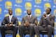 Harrison Barnes (left), Festus Ezeli (center) and Draymond Green (right)