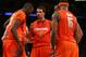 NEW YORK, NY - MARCH 16: Michael Carter-Williams #1 of the Syracuse Orange huddles with his teammates against the Louisville Cardinals during the final of the Big East Men's Basketball Tournament at Madison Square Garden on March 16, 2013 in New York City. (Photo by Elsa/Getty Images)