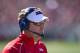 Oct 27, 2012; Little Rock, AR, USA; Ole Miss Rebels head coach Hugh Freeze watches a play during the first half of a game against the Arkansas Razorbacks at War Memorial Stadium. Ole Miss defeated Arkansas 30-27. Mandatory Credit: Beth Hall-USA TODAY Sports