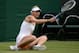 LONDON, ENGLAND - JUNE 26: Maria Sharapova of Russia slips during her Ladies' Singles second round match against Michelle Larcher de Brito of Portugal on day three of the Wimbledon Lawn Tennis Championships at the All England Lawn Tennis and Croquet Club on June 26, 2013 in London, England. (Photo by Dennis Grombkowski/Getty Images)