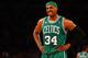 NEW YORK, NY - MAY 01: Paul Pierce #34 of the Boston Celtics looks on against the New York Knicks during Game five of the Eastern Conference Quarterfinals of the 2013 NBA Playoffs at Madison Square Garden on May 1, 2013 in New York City. NOTE TO USER: User expressly acknowledges and agrees that, by downloading and or using this photograph, User is consenting to the terms and conditions of the Getty Images License Agreement. (Photo by Al Bello/Getty Images)