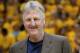 INDIANAPOLIS, IN - MAY 17: Larry Bird, President of Basketball Operations for the Indiana Pacers, smiles as he receives the NBA Executive of the Year award before the Pacers take on the Miami Heat in Game Three of the Eastern Conference Semifinals in the 2012 NBA Playoffs at Bankers Life Fieldhouse on May 17, 2012 in Indianapolis, Indiana. NOTE TO USER: User expressly acknowledges and agrees that, by downloading and/or using this photograph, User is consenting to the terms and conditions of the Getty Images License Agreement. (Photo by Jonathan Daniel/Getty Images)