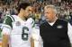 Dec 17, 2012; Nashville, TN, USA; New York Jets quarterback Mark Sanchez (6) and Jets coach Rex Ryan react during the game against the Tennessee Titans at LP Field. Mandatory Credit: Kirby Lee/Image of Sport-USA TODAY Sports