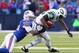 Dec. 30, 2012; Orchard Park, NY, USA; Buffalo Bills outside linebacker Nick Barnett (50) makes a tackle on New York Jets running back Bilal Powell (29) during the second half at Ralph Wilson Stadium. Bills beat the Jets 28 to 9. Mandatory Credit: Timothy T. Ludwig-USA TODAY Sports