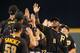 SEATTLE, WA - JUNE 26: Starling Marte #6 of the Pittsburgh Pirates celebrates with teammates after defeating the Seattle Mariners 4-2 at Safeco Field on June 26, 2013 in Seattle, Washington. (Photo by Otto Greule Jr/Getty Images)