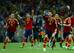 FORTALEZA, BRAZIL - JUNE 27: Sergio Ramos of Spain and his team-mates celebrate after Jesus Navas scored the winning penalty in a shootout during the FIFA Confederations Cup Brazil 2013 Semi Final match between Spain and Italy at Castelao on June 27, 2013 in Fortaleza, Brazil. (Photo by Robert Cianflone/Getty Images)