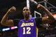 SAN ANTONIO, TX - APRIL 24: Dwight Howard #12 of the Los Angeles Lakers reacts after being fouled against the San Antonio Spurs during Game Two of the Western Conference Quarterfinals of the 2013 NBA Playoffs at AT&T Center on April 24, 2013 in San Antonio, Texas. NOTE TO USER: User expressly acknowledges and agrees that, by downloading and or using this photograph, User is consenting to the terms and conditions of the Getty Images License Agreement. (Photo by Ronald Martinez/Getty Images)