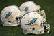 Jun 11, 2013; Davie, FL, USA; A detail shot of the Miami Dolphins helmets prior to their practice at the Doctors Hospital Training Facility at Nova Southeastern University. Mandatory Credit: Steve Mitchell-USA TODAY Sports
