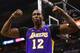SAN ANTONIO, TX - APRIL 24: Dwight Howard #12 of the Los Angeles Lakers reacts after being fouled against the San Antonio Spurs during Game Two of the Western Conference Quarterfinals of the 2013 NBA Playoffs at AT&T Center on April 24, 2013 in San Antonio, Texas. NOTE TO USER: User expressly acknowledges and agrees that, by downloading and or using this photograph, User is consenting to the terms and conditions of the Getty Images License Agreement. (Photo by Ronald Martinez/Getty Images)