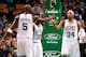 BOSTON, MA - JANUARY 30: Kevin Garnett #5 of the Boston Celtics congratulates teammate Paul Pierce #34 of the Boston Celtics during the game against the Sacramento Kings on January 30, 2013 at TD Garden in Boston, Massachusetts. NOTE TO USER: User expressly acknowledges and agrees that, by downloading and or using this photograph, User is consenting to the terms and conditions of the Getty Images License Agreement. (Photo by Jared Wickerham/Getty Images)