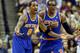 INDIANAPOLIS, IN - MAY 14: J.R. Smith #8 and Amare Stoudemire #1 of the New York Knicks protest a foul called during the game against the Indiana Pacers during Game Four of the Eastern Conference Semifinals of the 2013 NBA Playoffs at Bankers Life Fieldhouse on May 14, 2013 in Indianapolis, Indiana. NOTE TO USER: User expressly acknowledges and agrees that, by downloading and or using this photograph, User is consenting to the terms and conditions of the Getty Images License Agreement. (Photo by Andy Lyons/Getty Images)
