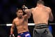 July 11, 2012; San Jose, CA, USA; Mark Munoz (left) fights Chris Weidman (right) during the middleweight bout of the UFC on Fuel TV at HP Pavilion. Mandatory Credit: Kyle Terada-USA TODAY Sports