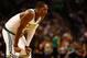 BOSTON, MA - NOVEMBER 02: Rajon Rondo #9 of the Boston Celtics takes a moment in between plays against the Milwaukee Bucks during the game on November 2, 2012 at TD Garden in Boston, Massachusetts. NOTE TO USER: User expressly acknowledges and agrees that, by downloading and or using this photograph, User is consenting to the terms and conditions of the Getty Images License Agreement. (Photo by Jared Wickerham/Getty Images)