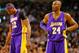 BOSTON, MA - FEBRUARY 7: Kobe Bryant #24 and Dwight Howard #12 of the Los Angeles Lakers look on following a foul against the Boston Celtics during the game on February 7, 2013 at TD Garden in Boston, Massachusetts. NOTE TO USER: User expressly acknowledges and agrees that, by downloading and or using this photograph, User is consenting to the terms and conditions of the Getty Images License Agreement. (Photo by Jared Wickerham/Getty Images)