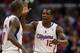 LOS ANGELES, CA - APRIL 16: Jamal Crawford (L) #11 and Eric Bledsoe #12 of the Los Angeles Clippers celebrate in the first half against the Portland Trail Blazers at Staples Center on April 16, 2013 in Los Angeles, California. NOTE TO USER: User expressly acknowledges and agrees that, by downloading and or using this photograph, User is consenting to the terms and conditions of the Getty Images License Agreement. (Photo by Jeff Gross/Getty Images)