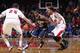 DAYTON, OH - DECEMBER 22: Isaiah Canaan #3 of the Murray State Racers handles the ball against pressure from Vee Sanford #43 and Alex Gavrilovic #25 of the Dayton Flyers during the game at University of Dayton Arena on December 22, 2012 in Dayton, Ohio. The Flyers won 77-68. (Photo by Joe Robbins/Getty Images)