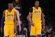 Mar 22, 2013; Los Angeles, CA, USA; Los Angeles Lakers shooting guard Kobe Bryant (24) and center Dwight Howard (12) in the first half of the game against the Washington Wizards at the Staples Center. Mandatory Credit: Jayne Kamin-Oncea-USA TODAY Sports