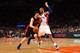 NEW YORK, NY - MARCH 20: Andrea Bargnani #7 of the Toronto Raptors drives in the first half against Tyson Chandler #6 of the New York Knicks at Madison Square Garden on March 20, 2012 in New York City. NOTE TO USER: User expressly acknowledges and agrees that, by downloading and or using this photograph, User is consenting to the terms and conditions of the Getty Images License Agreement. (Photo by Chris Chambers/Getty Images)