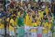 RIO DE JANEIRO, BRAZIL - JUNE 30: Fred of Brazil lifts the trophy with histeam-mates at the end of the FIFA Confederations Cup Brazil 2013 Final match between Brazil and Spain at Maracana on June 30, 2013 in Rio de Janeiro, Brazil. (Photo by Michael Regan/Getty Images)