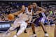 Feb 13, 2013; Dallas, TX, USA; Dallas Mavericks shooting guard O.J. Mayo (32) drives the ball past Sacramento Kings point guard Tyreke Evans (13) during the game at the American Airlines Center. The Mavericks defeated the Kings 123-100. Mandatory Credit: Jerome Miron-USA TODAY Sports