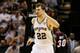 SAN ANTONIO, TX - JUNE 16: Tiago Splitter #22 of the San Antonio Spurs reacts in the second half while taking on the Miami Heat during Game Five of the 2013 NBA Finals at the AT&T Center on June 16, 2013 in San Antonio, Texas. NOTE TO USER: User expressly acknowledges and agrees that, by downloading and or using this photograph, User is consenting to the terms and conditions of the Getty Images License Agreement. (Photo by Kevin C. Cox/Getty Images)