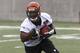 May 10, 2013; Cincinnati, OH, USA; Cincinnati Bengals second round draft pick running back Giovani Bernard runs with ball during the Bengals rookie minicamp at Paul Brown Stadium. Mandatory Credit: David Kohl-USA TODAY Sports