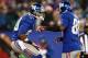 WRs Victor Cruz and Hakeem Nicks celebrate a touchdown.