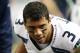 ATLANTA, GA - JANUARY 13: Russell Wilson #3 of the Seattle Seahawks reacts during the NFC Divisional Playoff Game against the Atlanta Falcons at Georgia Dome on January 13, 2013 in Atlanta, Georgia. (Photo by Streeter Lecka/Getty Images)