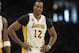 Apr 28, 2013; Los Angeles, CA, USA; Los Angeles Lakers center Dwight Howard (12) during the game against the San Antonio Spurs in game four of the first round of the 2013 NBA playoffs at the Staples Center. Mandatory Credit: Richard Mackson-USA TODAY Sports