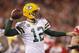 Jan 12, 2013; San Francisco, CA, USA; Green Bay Packers quarterback Aaron Rodgers (12) passes the ball against the San Francisco 49ers during the second quarter of the NFC divisional round playoff game at Candlestick Park. Mandatory Credit: Cary Edmondson-USA TODAY Sports