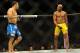 Jul 6, 2013; Las Vegas, NV, USA; Chris Weidman, blue shorts, defeated Anderson Silva (yellow shorts) in the second round with a TKO in their Middleweight Chamionship Bout at the MGM Grand Garden Arena. Mandatory Credit: Jayne Kamin-Oncea-USA TODAY Sports