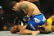 Jul 6, 2013; Las Vegas, NV, USA; Chris Weidman, blue shorts, defeated Anderson Silva (yellow shorts) in their Middleweight Chamionship Bout in the second round with a TKO at the MGM Grand Garden Arena. Mandatory Credit: Jayne Kamin-Oncea-USA TODAY Sports