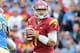 November 17, 2012; Pasadena, CA, USA; USC Trojans quarterback Matt Barkley (7) sets to pass in the first half of the game against the UCLA Bruins at the Rose Bowl. Mandatory Credit: Jayne Kamin-Oncea-USA TODAY Sports