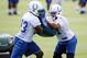Jun 11, 2013; Indianapolis, IN, USA; Indianapolis Colts running back Donald Brown (31) goes through a blocking drill against running back Vick Ballard (33) during minicamp at the Indianapolis Colts Training Facility. Mandatory Credit: Brian Spurlock-USA TODAY Sports
