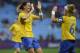 COVENTRY, ENGLAND - JULY 25: Lotta Schelin and Sara Thunebro of Sweden celebrate during the Women's Football first round Group F Match of the London 2012 Olympic Games between Sweden and South Africa, at City of Coventry Stadium on July 25, 2012 in Coventry, England. (Photo by Sindy Thomas/Getty Images)