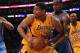 LOS ANGELES, CA - MAY 19: Andrew Bynum #17 of the Los Angeles Lakers grabs a rebound in front of Kendrick Perkins #5 of the Oklahoma City Thunder in the second quarter in Game Four of the Western Conference Semifinals in the 2012 NBA Playoffs on May 19 at Staples Center in Los Angeles, California. NOTE TO USER: User expressly acknowledges and agrees that, by downloading and or using this photograph, User is consenting to the terms and conditions of the Getty Images License Agreement. (Photo by Stephen Dunn/Getty Images)