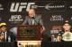 Jul 6, 2013; Las Vegas, NV, USA; Anderson Silva, left, Dana White and Chris Weidman during the post fight press conference at the MGM Grand Garden Arena. Weidman defeated Silva for the Middleweight Chamionship in a TKO in the second round. Mandatory Credit: Jayne Kamin-Oncea-USA TODAY Sports
