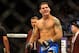 Jul 6, 2013; Las Vegas, NV, USA; Chris Weidman celebrates after defeating Anderson Silva in their Middleweight Chamionship Bout in the second round with a TKO at the MGM Grand Garden Arena. Mandatory Credit: Jayne Kamin-Oncea-USA TODAY Sports