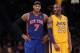 LOS ANGELES, CA - DECEMBER 29: Carmelo Anthony #7 of the New York Knicks and Kobe Bryant #24 of the Los Angeles Lakers talk during the first half at Staples Center on December 29, 2011 in Los Angeles, California. NOTE TO USER: User expressly acknowledges and agrees that, by downloading and or using this photograph, User is consenting to the terms and conditions of the Getty Images License Agreement. (Photo by Jeff Gross/Getty Images)