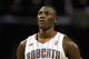 CHARLOTTE, NC - FEBRUARY 10: Bismack Biyombo #0 of the Charlotte Bobcats during their game at Time Warner Cable Arena on February 10, 2012 in Charlotte, North Carolina. NOTE TO USER: User expressly acknowledges and agrees that, by downloading and or using this photograph, User is consenting to the terms and conditions of the Getty Images License Agreement. (Photo by Streeter Lecka/Getty Images)