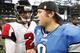 DETROIT, MI - OCTOBER 23: Quarterbacks Matt Ryan #2 of the Atlanta Falcons and Matthew Stafford #9 of the Detroit Lions shake hands after the game at Ford Field on October 23, 2011 in Detroit, Michigan. The Falcons defeated the Lions 23-16. (Photo by Leon Halip/Getty Images)