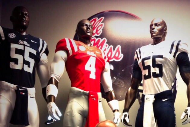 Photo: Ole Miss' 4 New Football Uniforms on Display in Rebels...