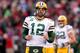 SAN FRANCISCO, CA - JANUARY 12: Quarterback Aaron Rodgers #12 of the Green Bay Packers looks on during warm ups prior to the NFC Divisional Playoff Game against the San Francisco 49ers at Candlestick Park on January 12, 2013 in San Francisco, California. (Photo by Stephen Dunn/Getty Images)