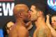 Jul 5, 2013; Las Vegas, NV, USA; Anderson Silva (left) faces off with Chris Weidman at today's weighs-in for their UFC fight at the Mandalay Bay Event Center. Silva takes on Weidman at the MGM Grand Garden Arena July 6. Mandatory Credit: Jayne Kamin-Oncea-USA TODAY Sports