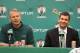 Boston Celtics president and GM Danny Ainge welcoming new head coach Brad Stevens.