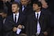 VALENCIA, SPAIN - FEBRUARY 12: David Beckham (L) of Paris Saint-Germain and sporting director of Paris Saint-Germain Leonardo attend prior to the UEFA Champions League Round of 16 match between Valencia CF and Paris St Germain at Estadi de Mestalla on February 12, 2013 in Valencia, Spain. (Photo by Manuel Queimadelos Alonso/Getty Images)