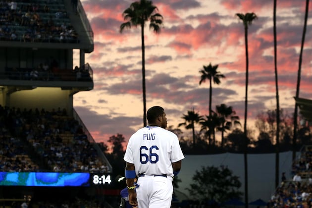 Yasiel Puig Exits Early with Hip Injury
