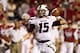 LITTLE ROCK, AR - SEPTEMBER 8: Kolton Browning #15 of the Louisiana-Monroe Warhawks throws a pass against the Arkansas Razorbacks at War Memorial Stadium on September 8, 2012 in Little Rock, Arkansas. The Warhawks defeated the Razorbacks 34-31. (Photo by Wesley Hitt/Getty Images)