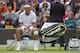 Jun 24, 2013; London, United Kingdom; Rafael Nadal (ESP) reacts during his match against Steve Darcis (BEL) on day one of the 2013 Wimbledon Championships at the All England Lawn Tennis Club. Mandatory Credit: Susan Mullane-USA TODAY Sports
